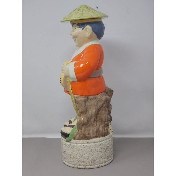 Vintage Ceramic Asian Man Rice Bag Hiking Stick Storage‎ Holder Decanter - Picture 2 of 13